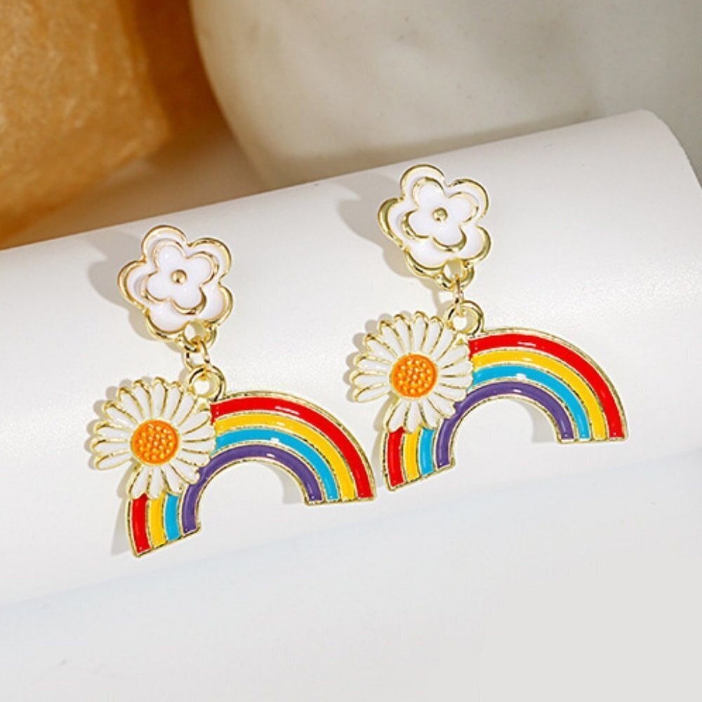 Simple Rainbow Floral Stud Earrings